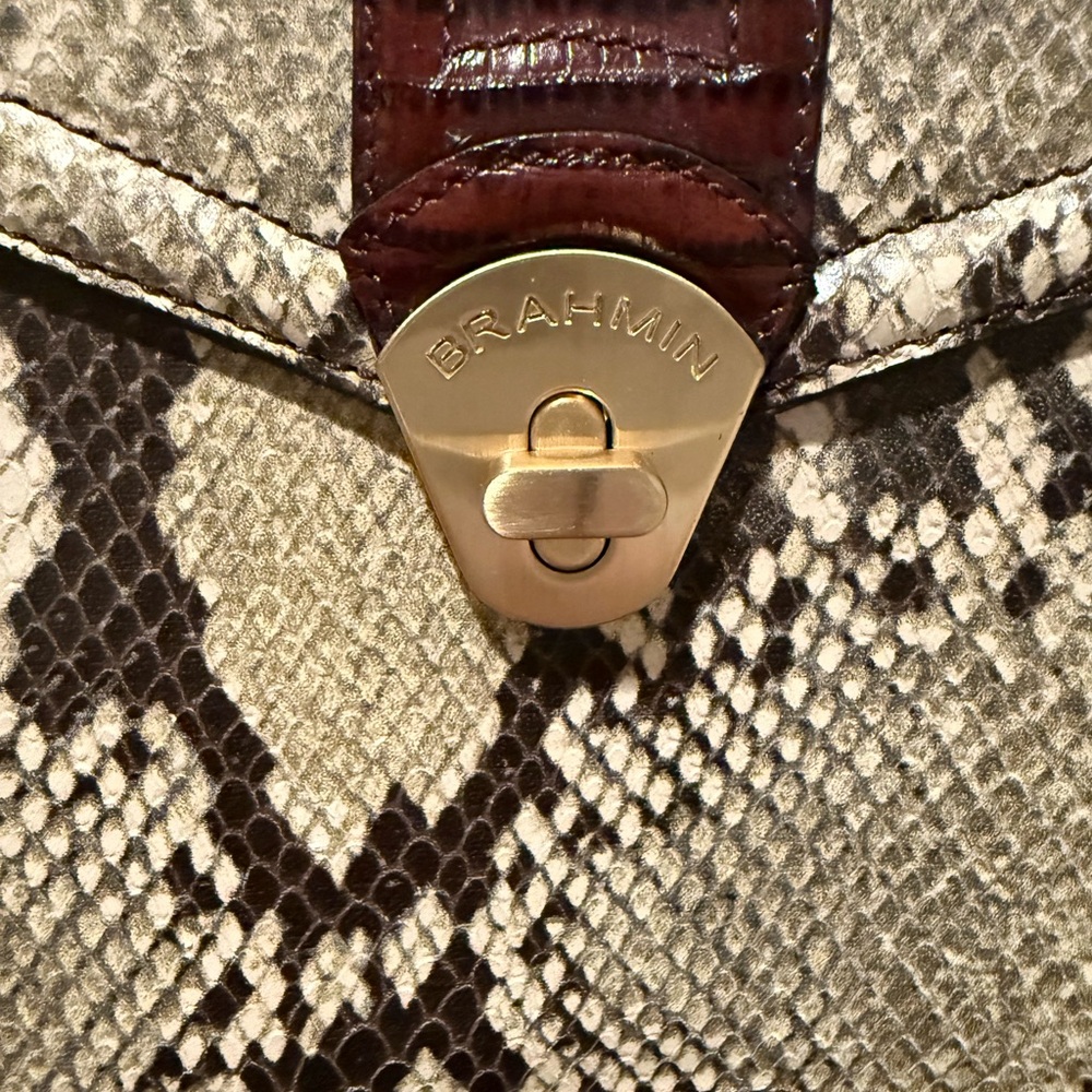 Brahmin Snakeskin Satchel in Cream and Brown with Gold Accents - Picture 5 of 8